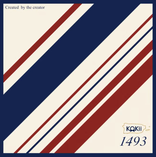 1493 striped scarf by Kokii Style – navy, red and cream diagonal stripes