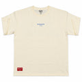 Romanos 12:2 No Te Conformes faith tee in cream by Kokii Style – front with blue Romanos 12:2 chest print