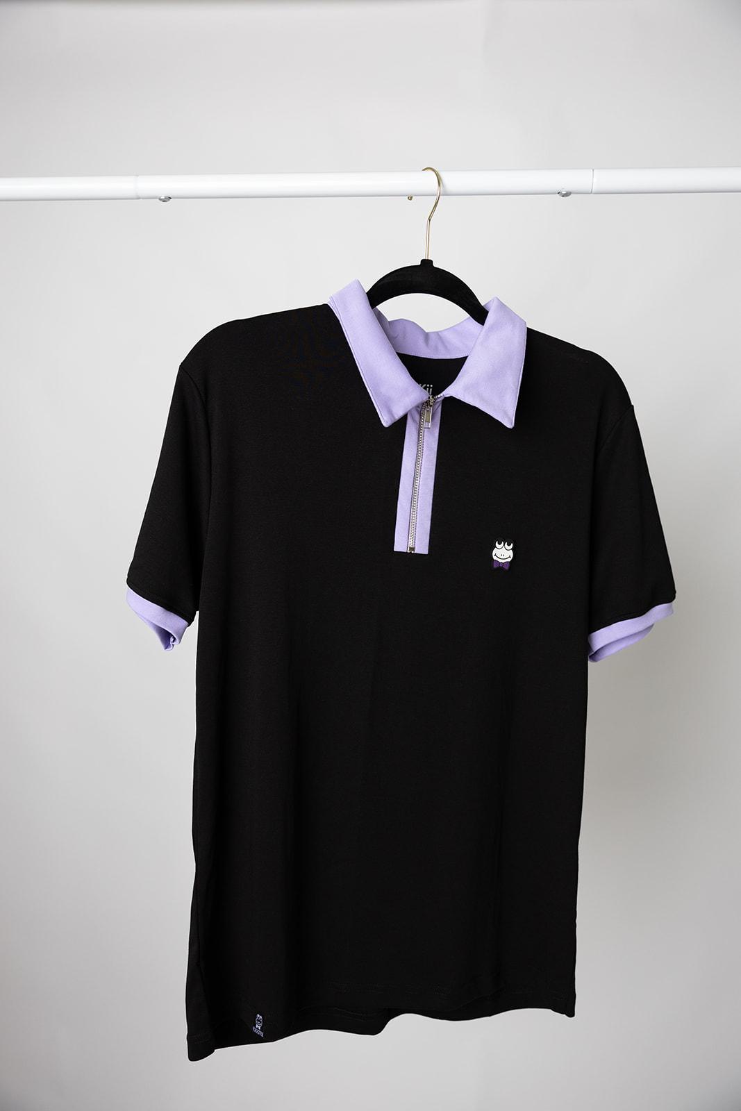 Zip Polo Black-Lilac